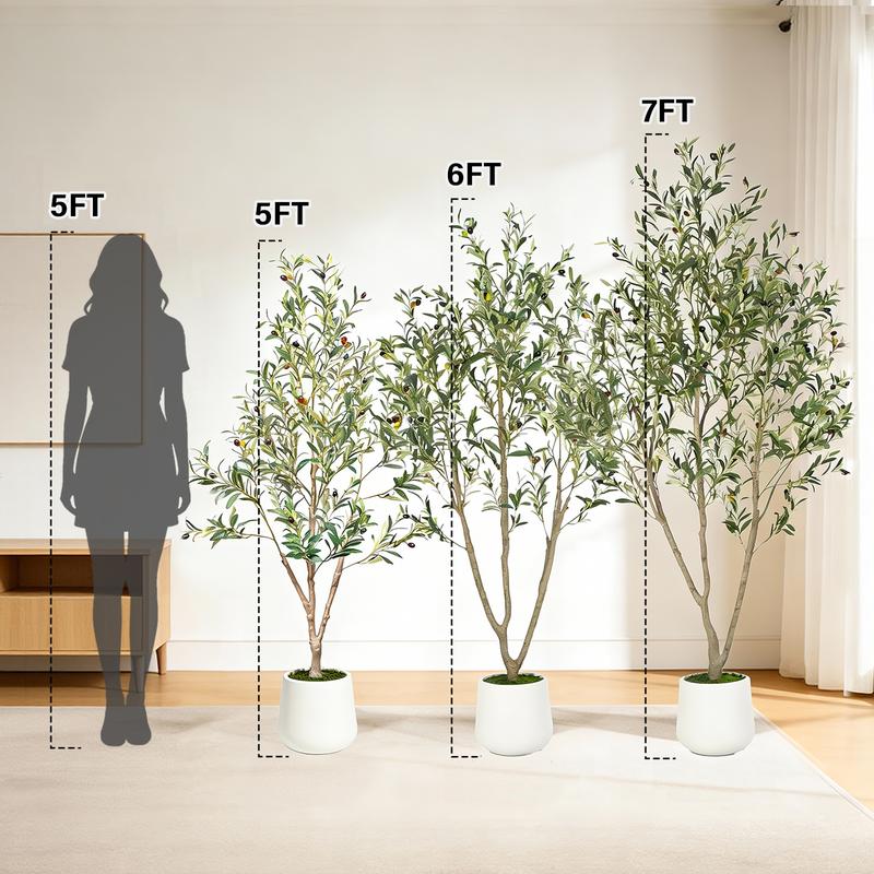 Fancybatt Artificial Olive Trees, 6FT/7FT, Indoor Tall Faux Olive Tree, with White Tall Planter, Artificial Plants with Natural Wood Trunk & Lifelike Fruits for Home Office Decor