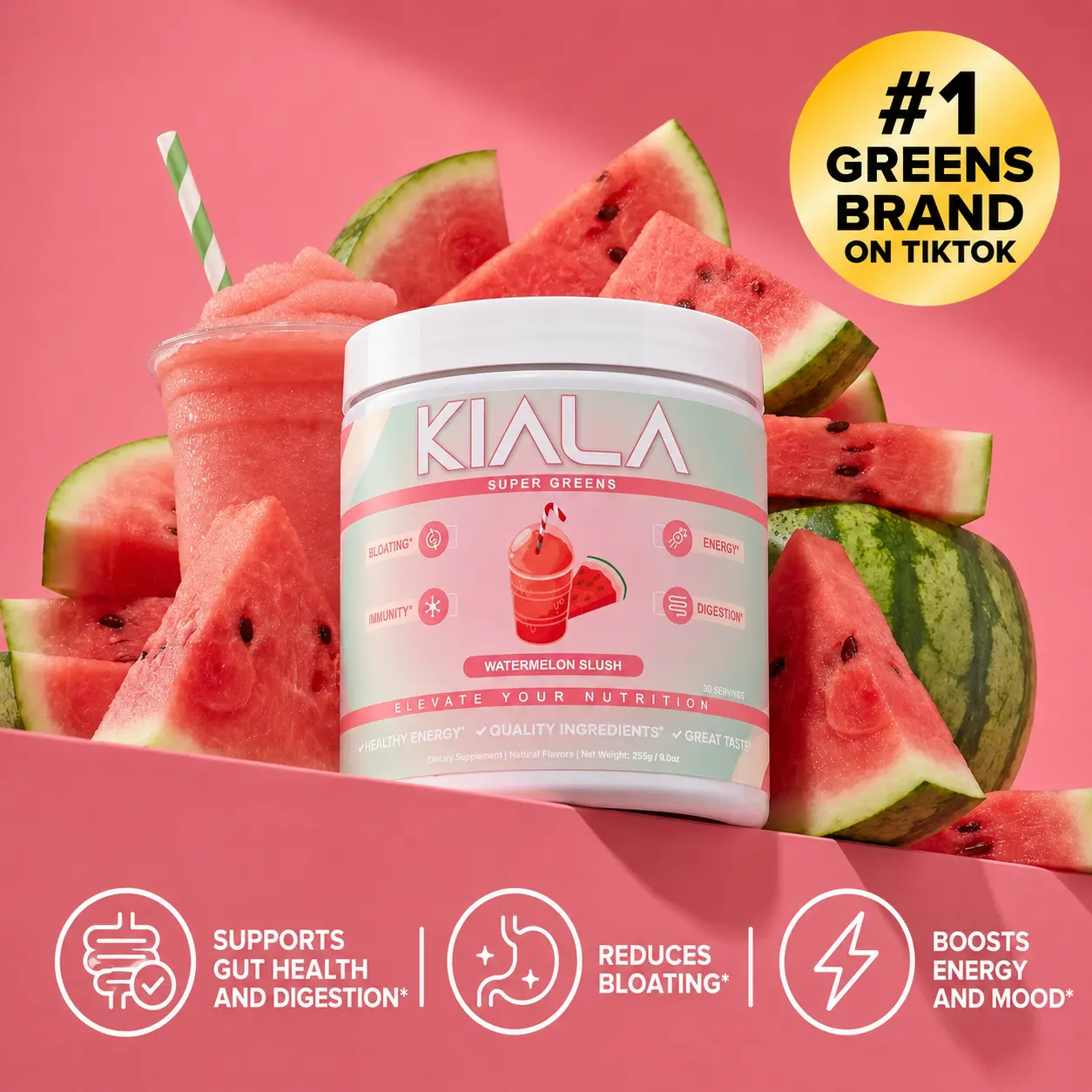 Kiala Nutrition Watermelon Slush Organic Super Greens Powder Dietary Supplement