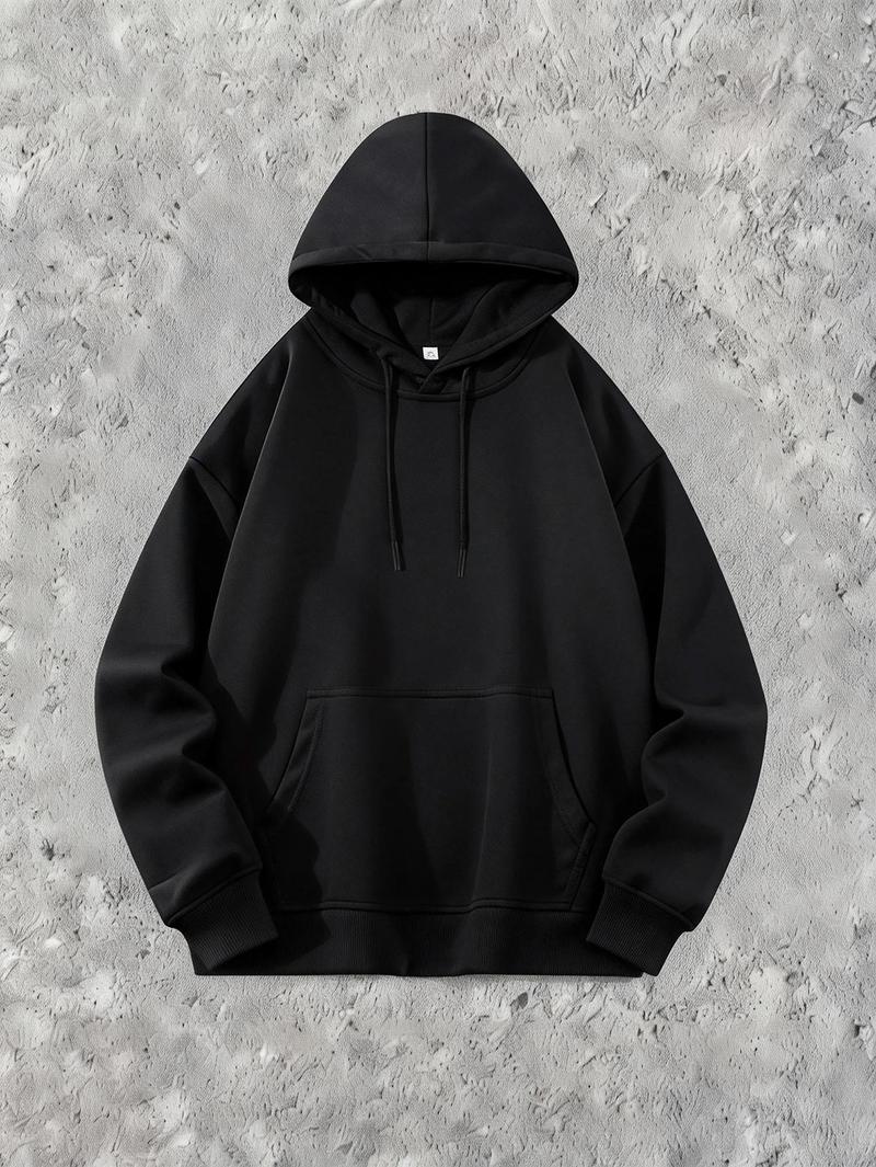 Men’s Solid Color Cotton Hoodie, Loose Fit Pullover Sweatshirt for Fall and Winter, Casual Versatile Menswear Top for Outdoor Activities, Daily Commute, Street Style and Comfortable Everyday Wear Operator
