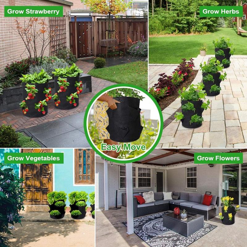 Strawberry Grow Bags, 2 Pack 10 Gallon Strawberry Planter with 8 Side Grow Pockets, Breathable Non-Woven Fabric Reinforce Handle Plant Grow Bag for Garden Strawberries, Herbs, Flowers magnetic  levitation Sturdy Reinforced