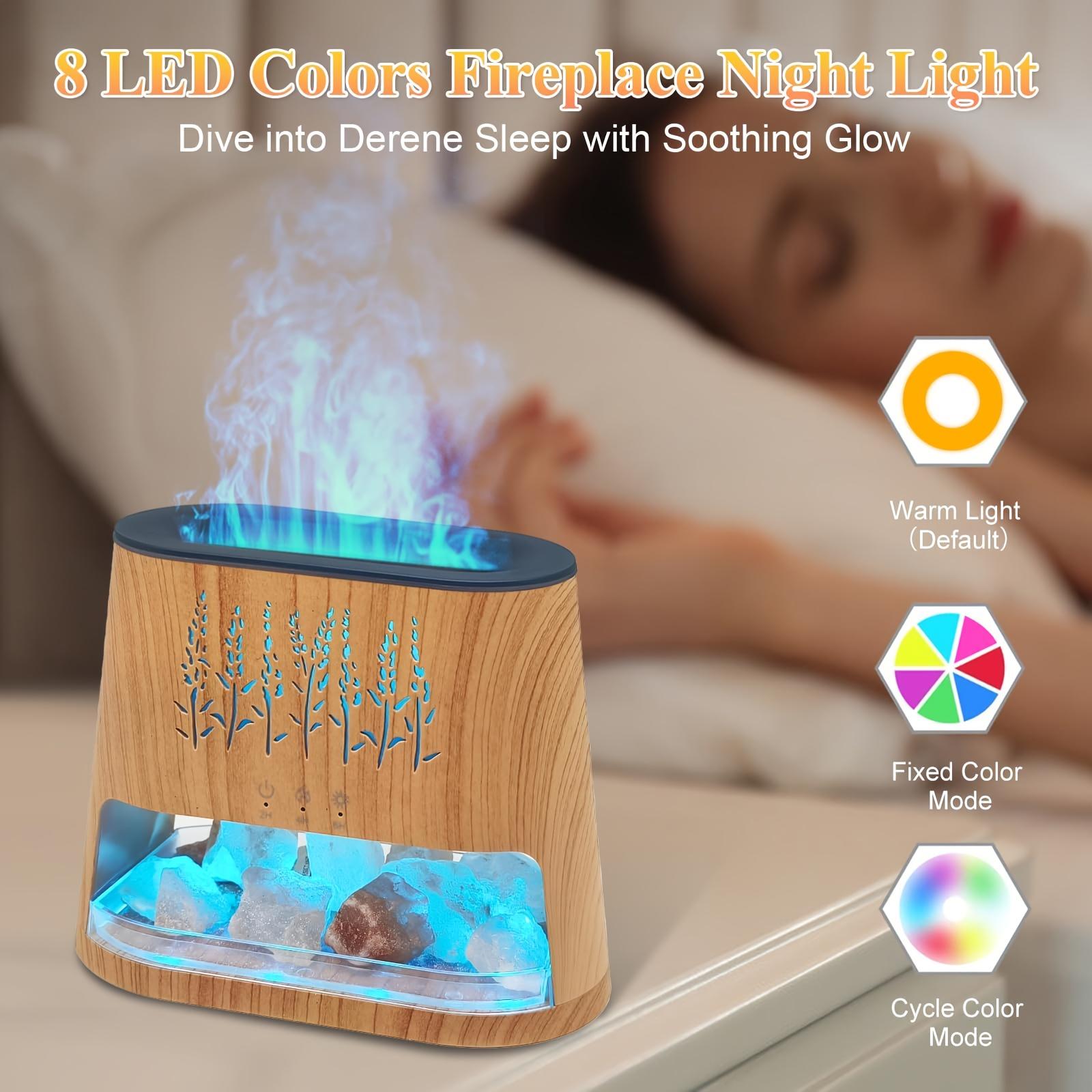 Fireplace Flame Diffuser & Himalayan Salt Lamp with Remote Control, 8 Colors Diffuser Cool Mist Humidifier with Timer Auto Off Function for Home, Bedroom, Offie, Yoga, Bedroom Humidifier, Aromatherapy Device, Modern Humidifier, Remote Control