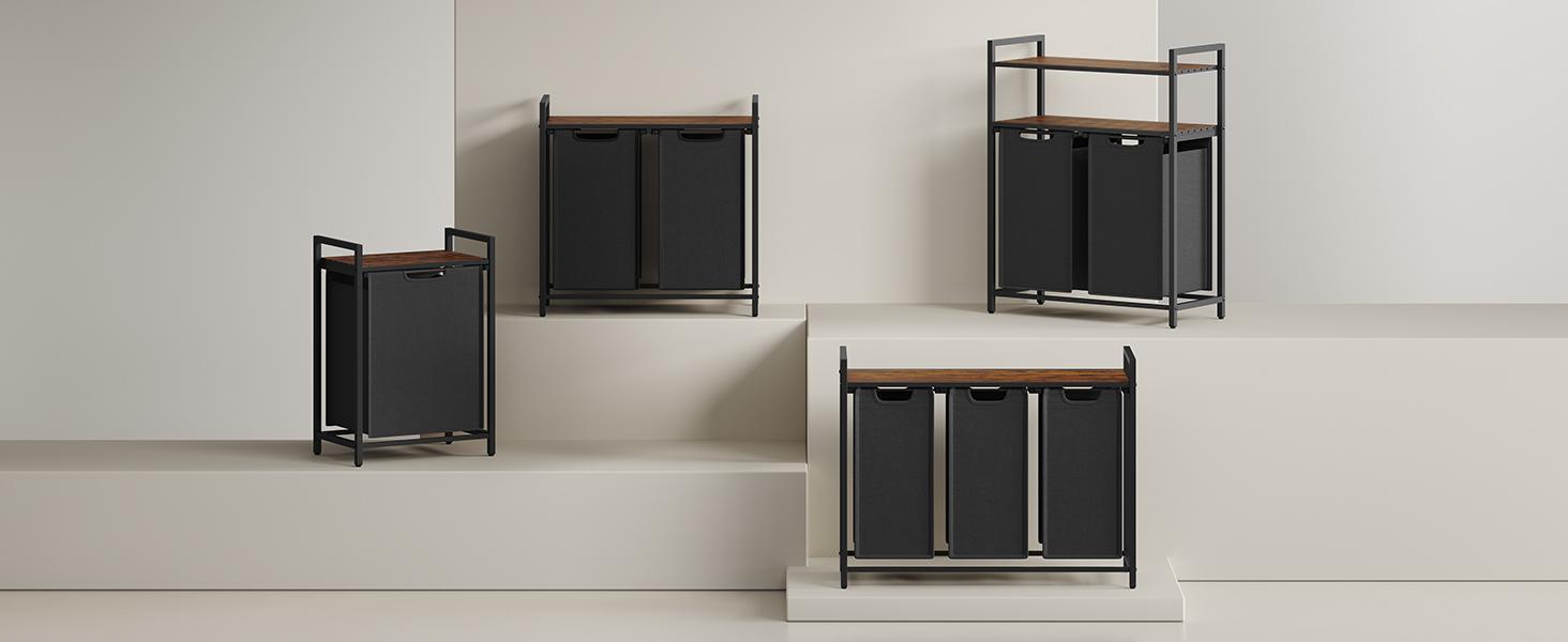 SONGMICS HOME VASAGLE Laundry Sorter with Top Shelf and Pull-Out Bag, Compartment Modern Irregular Laundry Basket Organiser