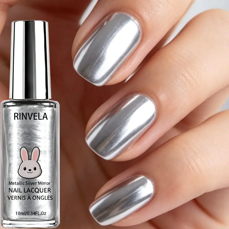 Glossy Silver Mirror Nail Polish, Highly Reflective Metal Shine Nail Lacquer, Long-Wear Formula for Club & Festival Use, Ideal Gift for Girls