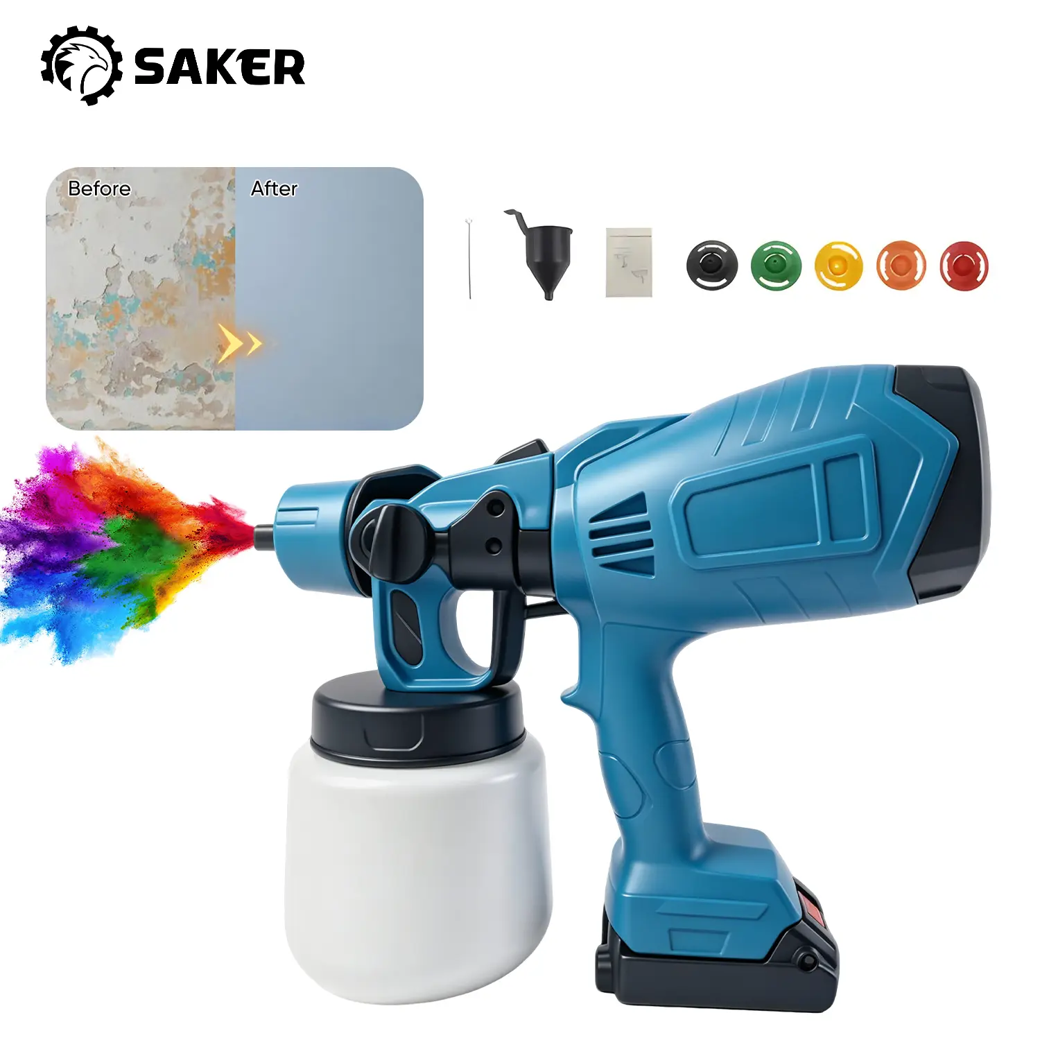 Saker Cordless High Atomization Electric Paint Sprayer with Multiple Nozzles and Accessories for Efficient Painting