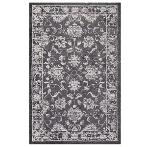Modway Kazia Distressed Floral Lattice 5x8 Area Rug in Dark Gray and Ivory