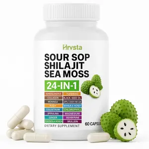 Hrvsta 24 in 1 Soursop Capsules - Graviola Soursop Capsules with Shilajit, Sea Moss, Lions Mane, Turmeric, Ashwagandha, Vegan, Ginger & Manuka Honey and More, Non-GMO, 60capsules