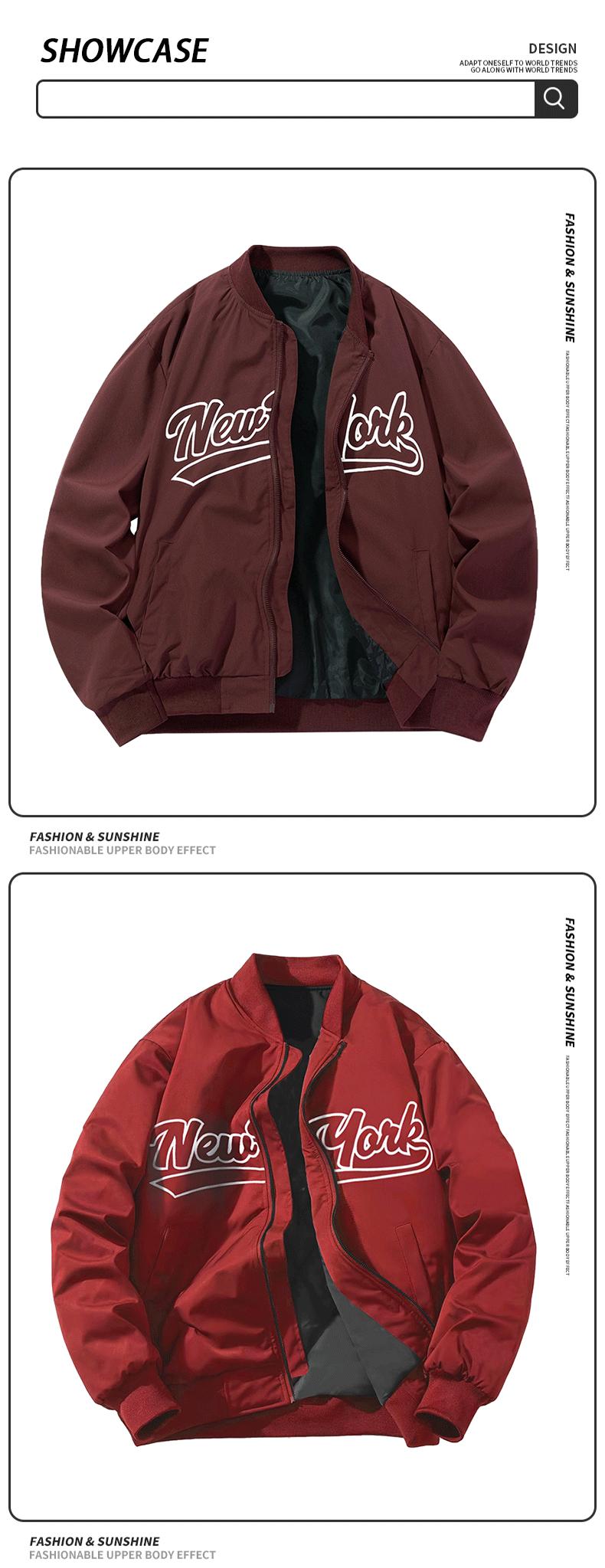 American Vintage Functional Stand Collar Baseball Jacket Men's Spring Autumn Winter Pilot Bomber Coat with 'New York' Embroidery