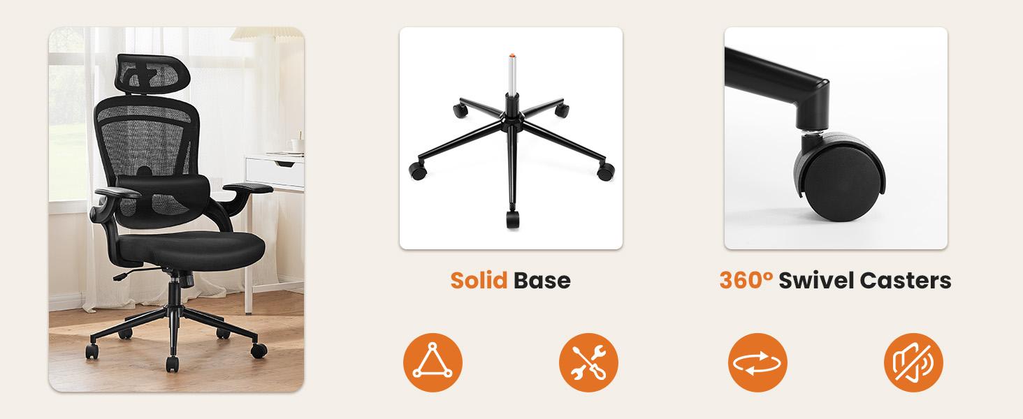 Sweet Furniture High Back Office Desk Headrest, Mesh Computer Chair with Soft Flip Up Arms, Adjustable Height and 120°Tilt