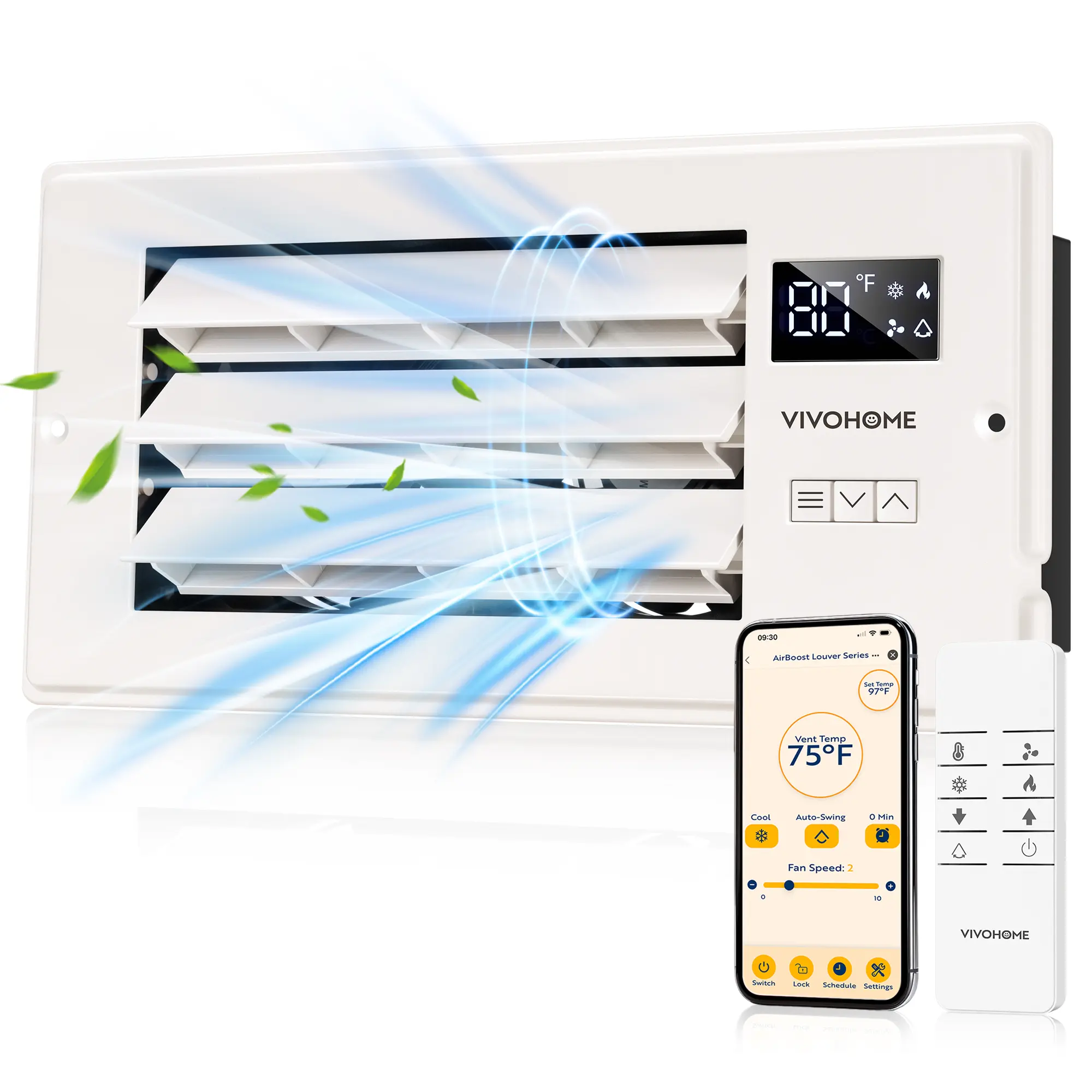 VIVOHOME Register Booster Fan WIFI App & Remote Control - With Adjustable Louver - Smart Thermostat & 10-Speed - AC Vent Fan for Floor, Ceiling, Wall - Quiet Operation (White)  Ventilation Ventilator