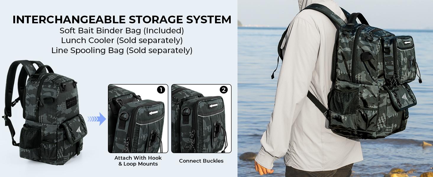 KastKing BaitSpace 50L Fishing Tackle Backpack with Removable Bait Binder & 4 Tackle Boxes, Rod Holders Storage Fishing Gear