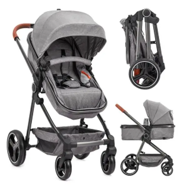 Stroller for Newborn, Convertible Baby Pram with Reversible Seat and One-Hand Fold, High Landscape Toddler Infant Pushchair with Storage Basket, Adjustable Backrest & Canopy, Grey