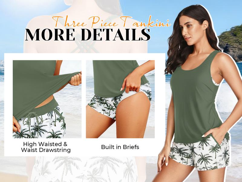 Aqua Eve Three Piece Tankini with Shorts - Sporty Swimsuit with Boyshorts Athletic Bathing Suit with Pockets 2026 Modest Swimwear