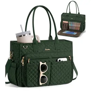 Bagstellar Teacher Tote Bag for Women,15.6 inch Laptop Work Tote Bags with 40oz Cup Holder, Waterproof Quilted Utility,Multiple Pockets,Shoulder Crossbody Tote Handbags for Women Work,Daily,Travel,Gym,School College