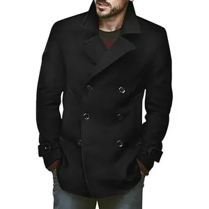 Runcati Men's Classic Pea Coat Notched Collar Double Breasted Slim Fit Winter Warm Heavyweight Trench Coats