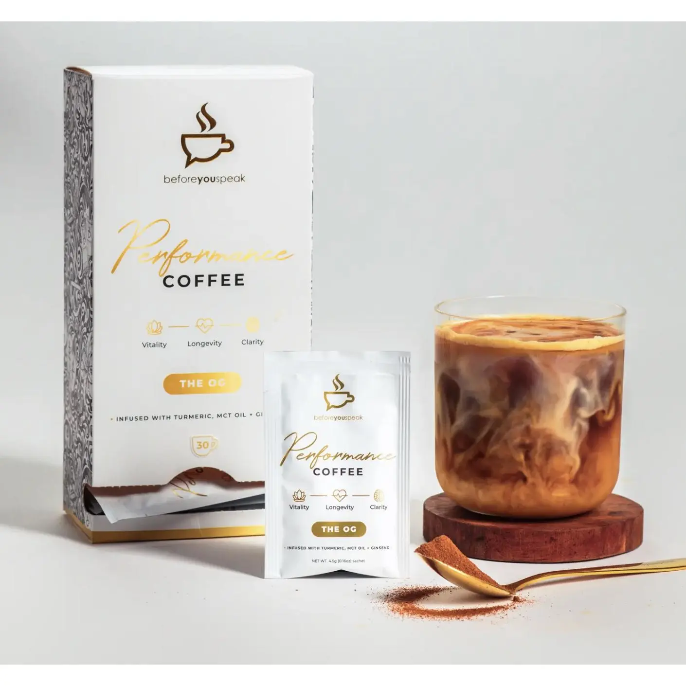 Beforeyouspeak Performance Coffee - The OG (Sweetened Latte), Instant Colombian Coffee with Functional Ingredients, Single Serve Sachets, Keto & Vegan Friendly, Gluten Free, Dairy Free, No Added Sugar