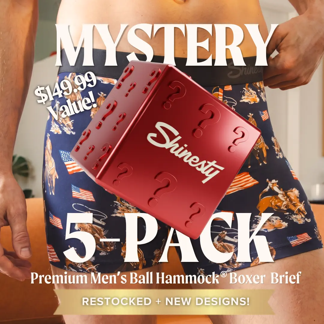 Shinesty Mens Mystery Boxer Brief W/Fly 5-Pack Bundle - Ball Hammock® Pouch Support, Standard Length 6 Inch Inseam, Silky Soft, Stretchy, Breathable Natural MicroModal Fabric, Best Mens Underwear