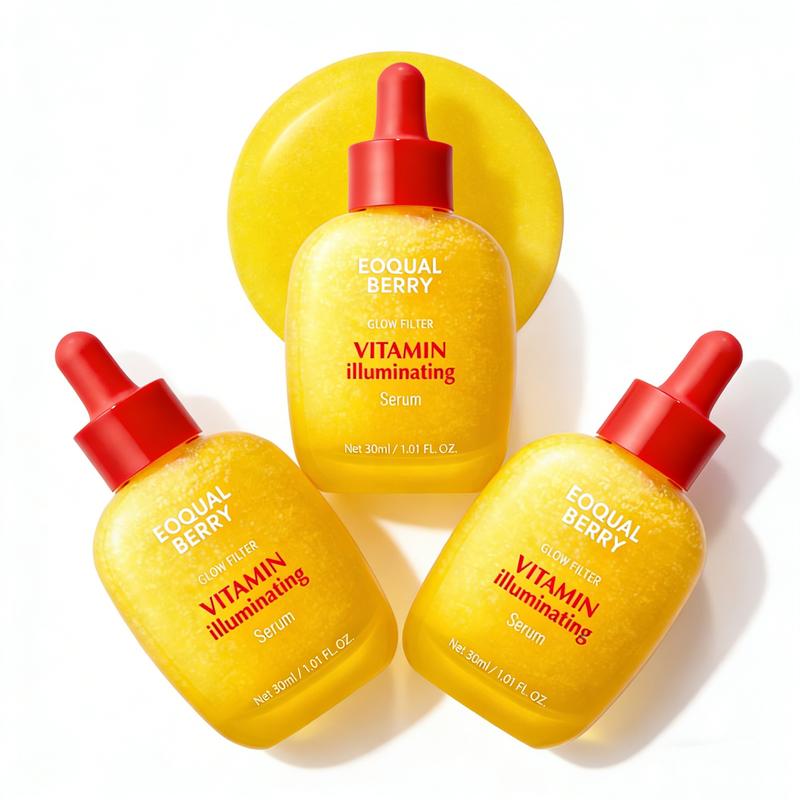 2pcs EQQUALBERRY Vitamin IlluminatingSerum -Brightening Vitamin C Serum withNiacinamide |Strengthens skin barrierIHydrates using Ceramide and HyaluronicAcid, 1.01oz /30ml