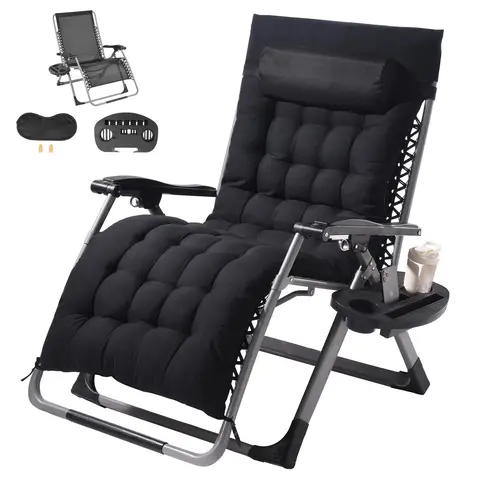 VEVOR Armless Zero Gravity Outdoor Recliner Chair - 33in Adjustable Folding Lounger, All Sizes, Aluminium Triangular Base, 10cm Cushion, Detachable Parts, Cord-Ready Cupholder, Reinforced Steel Tubes, 500lbs Capacity, Black, Indoor/Outdoor Use#SohoChic