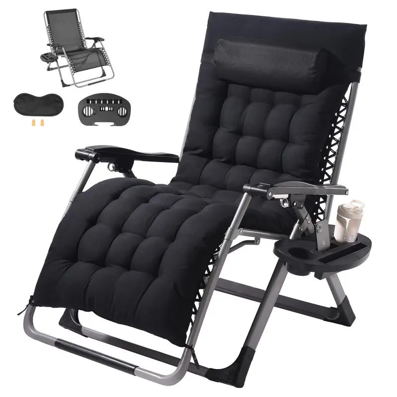 VEVOR Armless Zero Gravity Outdoor Recliner Chair - 33in Adjustable Folding Lounger, All Sizes, Aluminium Triangular Base, 10cm Cushion, Detachable Parts, Cord-Ready Cupholder, Reinforced Steel Tubes, 500lbs Capacity, Black, Indoor/Outdoor Use#SohoChic