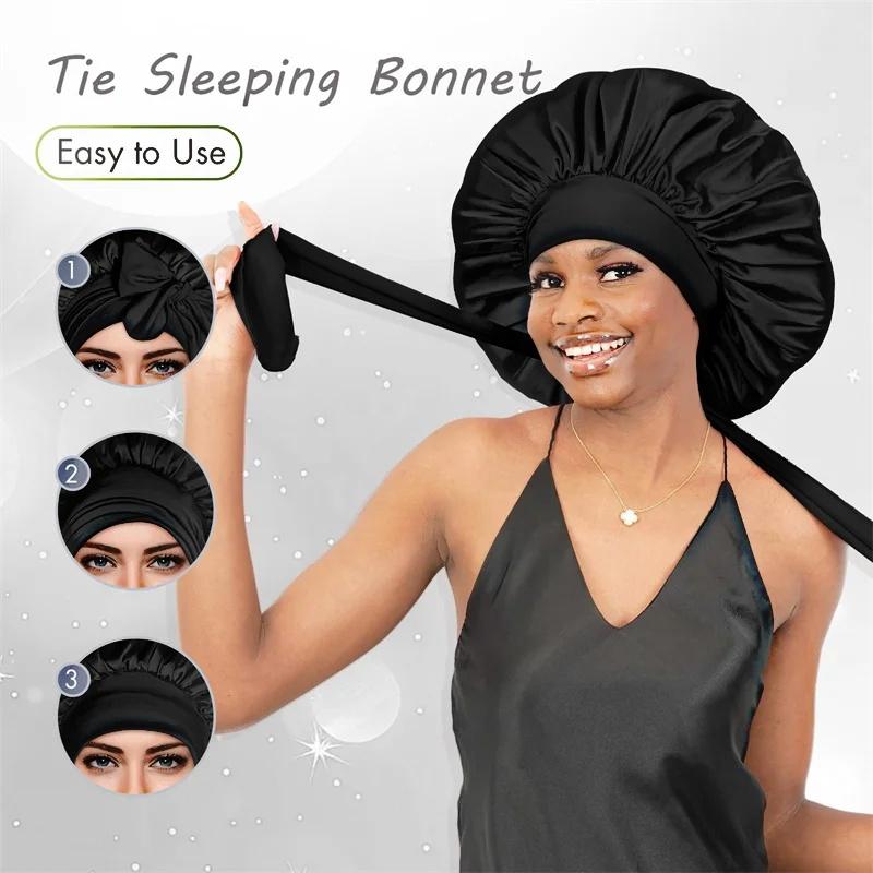 [NEW IN] Silk Bonnet for Sleeping Women Satin Bonnet Hair Bonnet Night Sleep Cap Scarf wrap for Curly Hair with tie Band