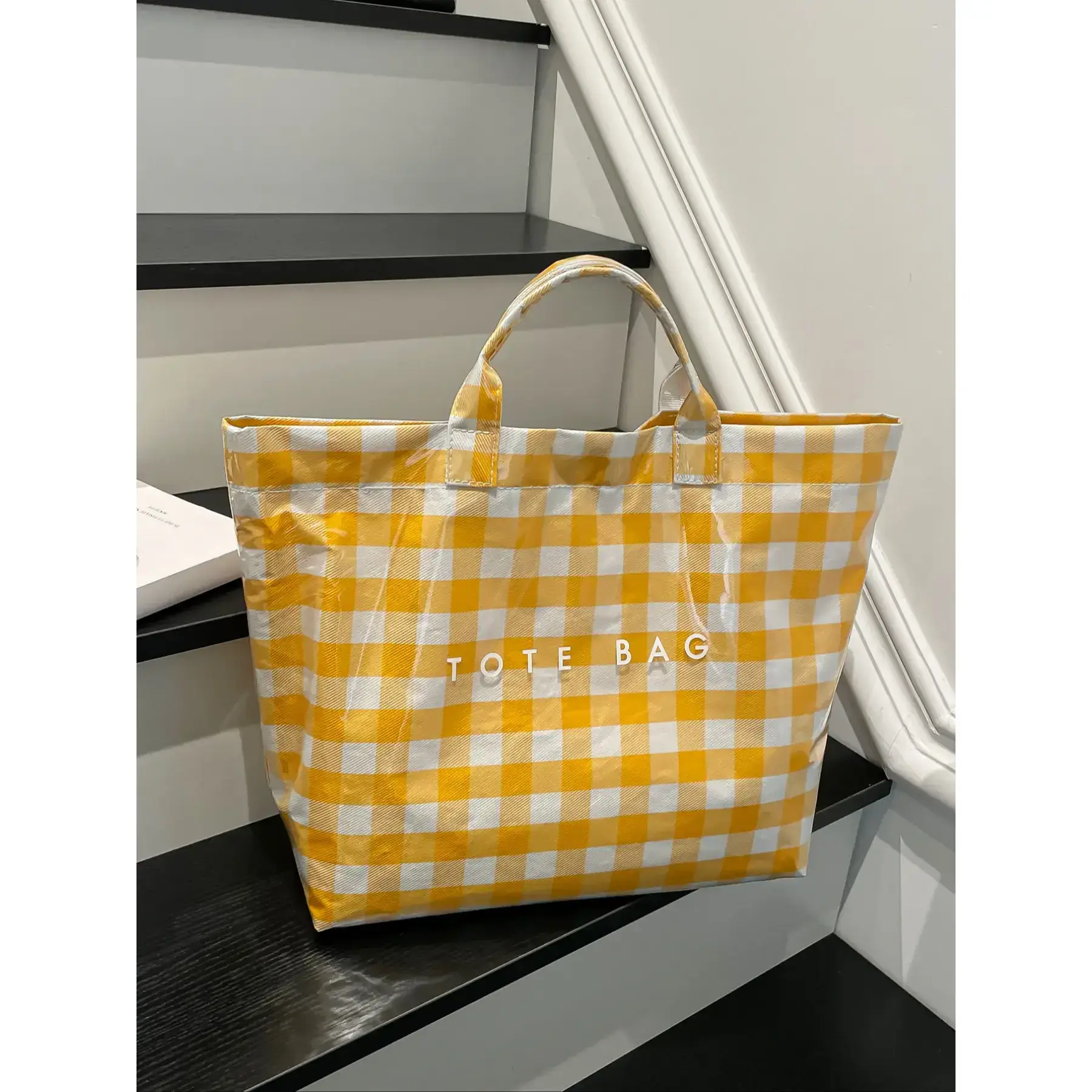 Plaid Casual Tote Bag, Women's Large Capacity Handbag, Waterproof PVC Shopping Bag, Versatile Shoulder Bag for Commuting and Travel Plaid Casual Tote Bag, Women's Large Capacity Handbag, Waterproof PVC Shopping Bag, Versatile Shoulder Bag for Commuting and Travel