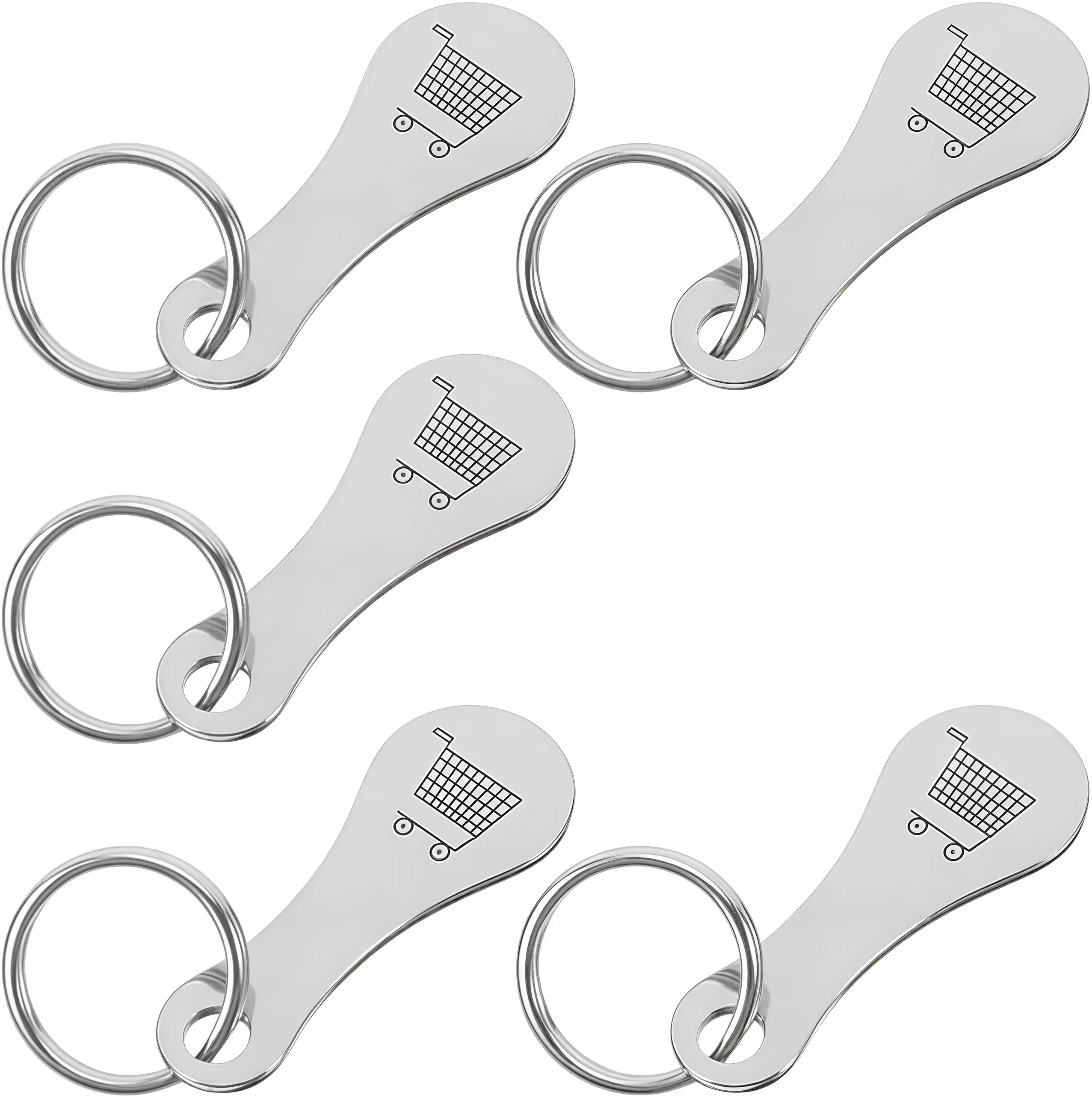 5pcs stainless steel handcart tokens, portable handcart unlock tags, reusable shopping cart coins, keychain handcart chips, supermarket metal handcart coin keychain, portable stainless steel handcart chip keyring