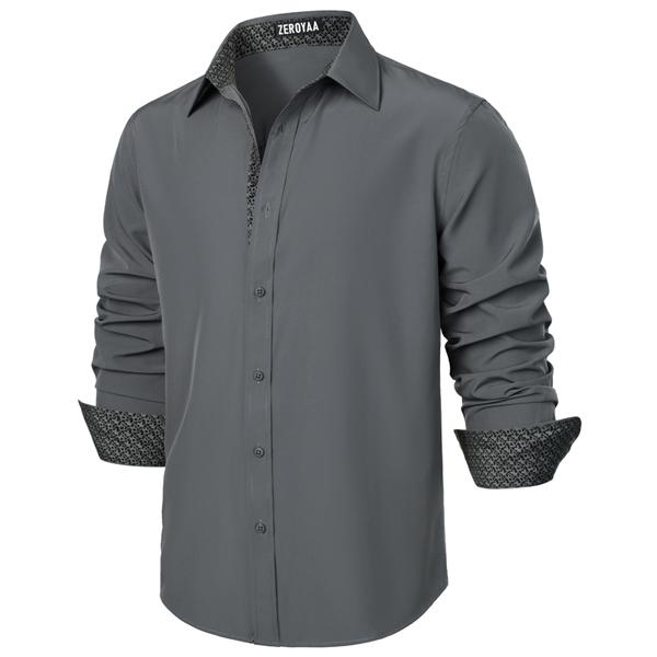ZEROYAA Men's Regular Fit Dress Shirt Stretch Wrinkle-Free Long Sleeve Casual Business Button Up Shirts