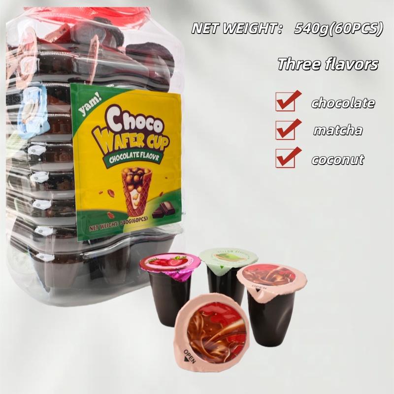 Choco Wafer Cup 60-Piece Tub of Chocolate Matcha Coconut Flavors Perfect Gifts for Parties Snacks Kids & Adults Enjoy Yummy Treats Variety of Flavors