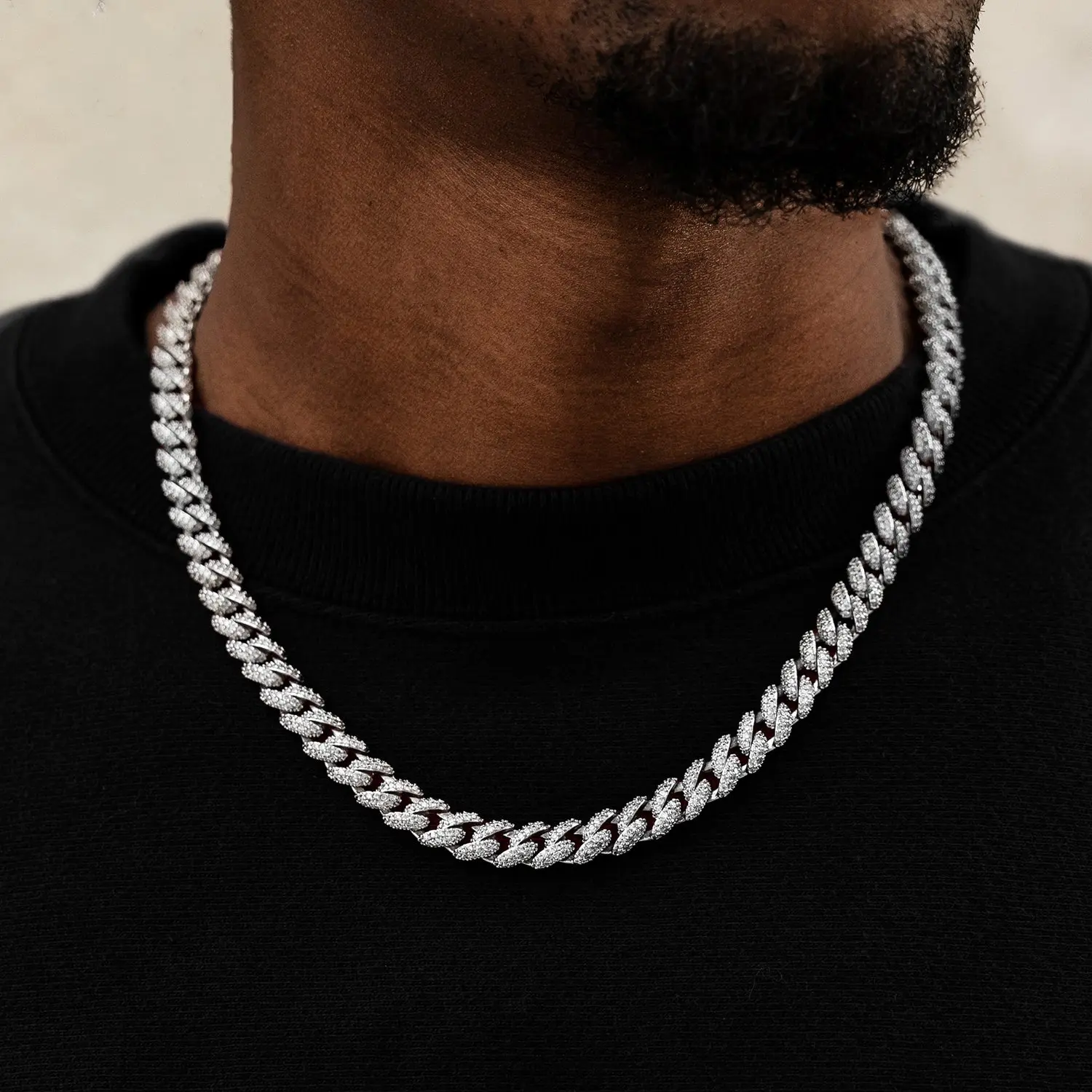 GLD 8.5MM Diamond Prong Cuban Necklace | 14k White Gold Plated, 16-22" Lengths, CZ Stones, Iced Out Prong Links, Guaranteed for Life - Perfect Gift