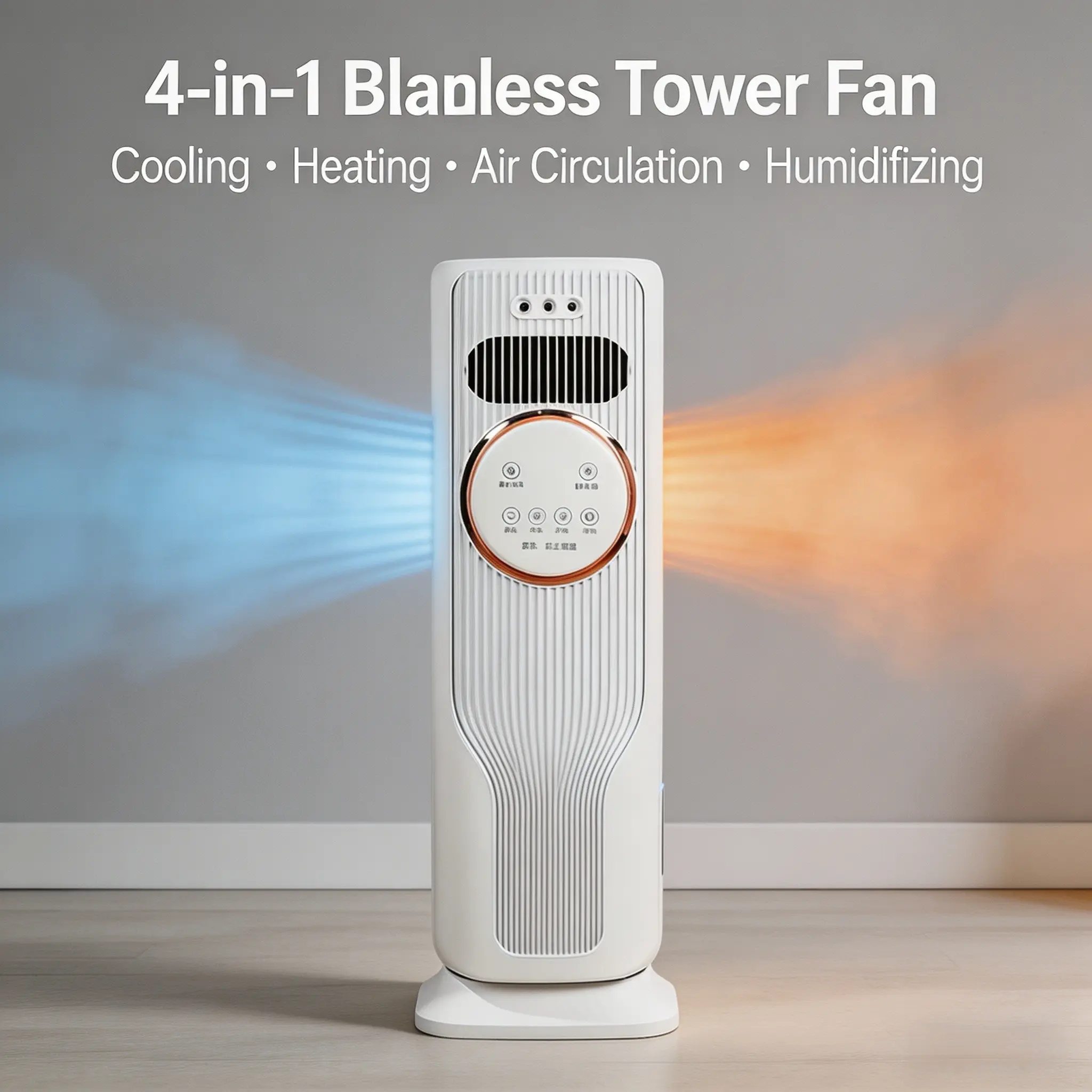 Bladeless 4-in-1 Tower Ice Cooling Unit - Quiet Multifunctional Personal Fan & Space Heater, Portable with Remote Control, 3 Wind Modes, 2 Ice Packs, Energy-Saving Home/Outdoor Sports Essential