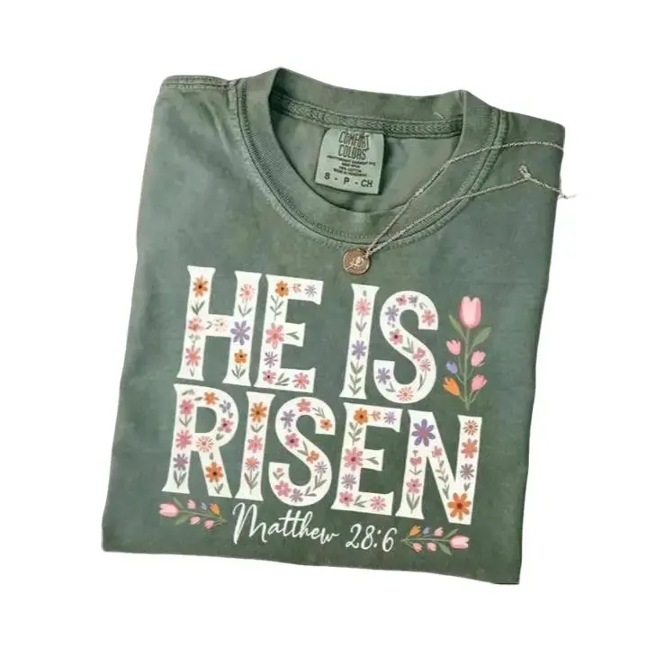 Comfort Colors Floral Easter Cross Shirt - He Is Risen Christian Tee