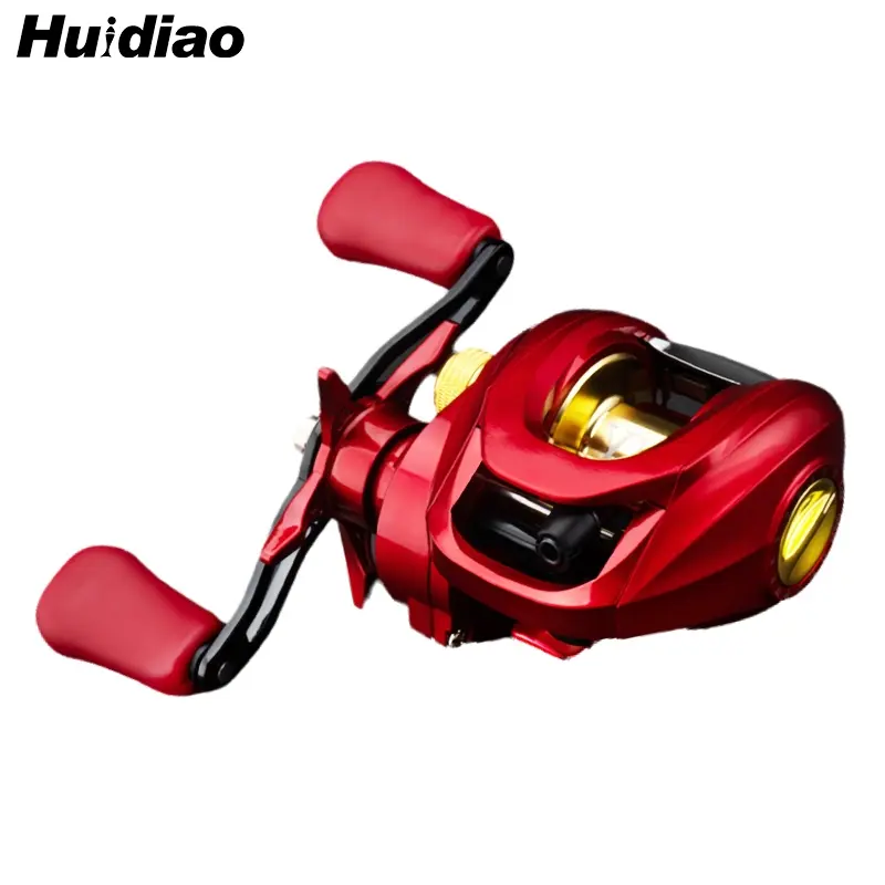 Huidiao Red Baitcasting Fishing Reel Birds-nest Free 7.1:1 High Speed ​​Ratio 22LB /10KG Max Drag Low Profile Baitcaster N48 Magnetic Brake System Metal Spool/Handle for Bass Trout Pike Fishing Tackle Fishing Equipment Outdoor Fishing Supplies