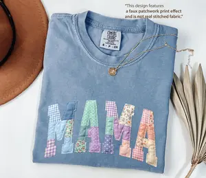 Comfort Colors Faux Patchwork Floral Mama Shirt,Faux Mom Shirt,Varsity Mom Tee,Patchwork Mama Shirt,Cottagecore Floral Mom Gift