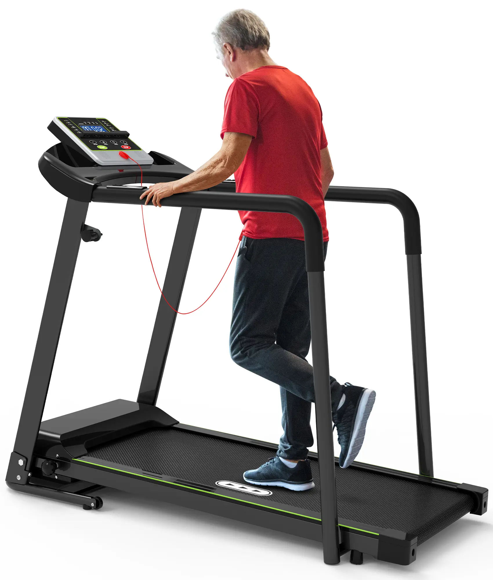 Portable Walking Treadmill for Home Workout, Unisex Running & Workout Equipment with Long Handrail for Balance/Recovery, Foldable Design, Phone-Cup Holder, LCD Display, 300 lbs Capacity