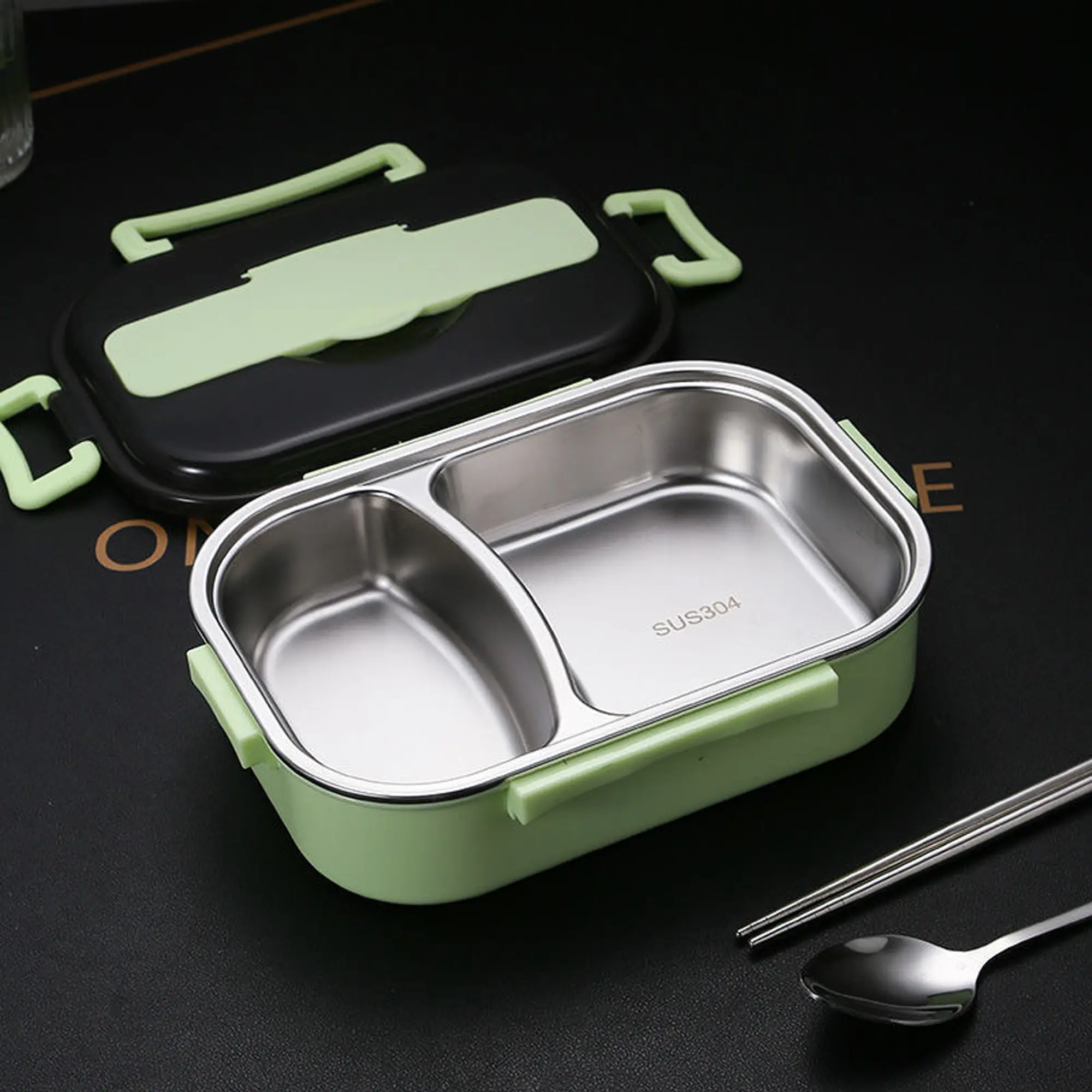 Leakproof Bento Lunch Box Set with Insulated Thermos Bag - 4-Latch BPA-Free Plastic Container, Stainless Steel Divider, Spoon, Chopsticks for Travel