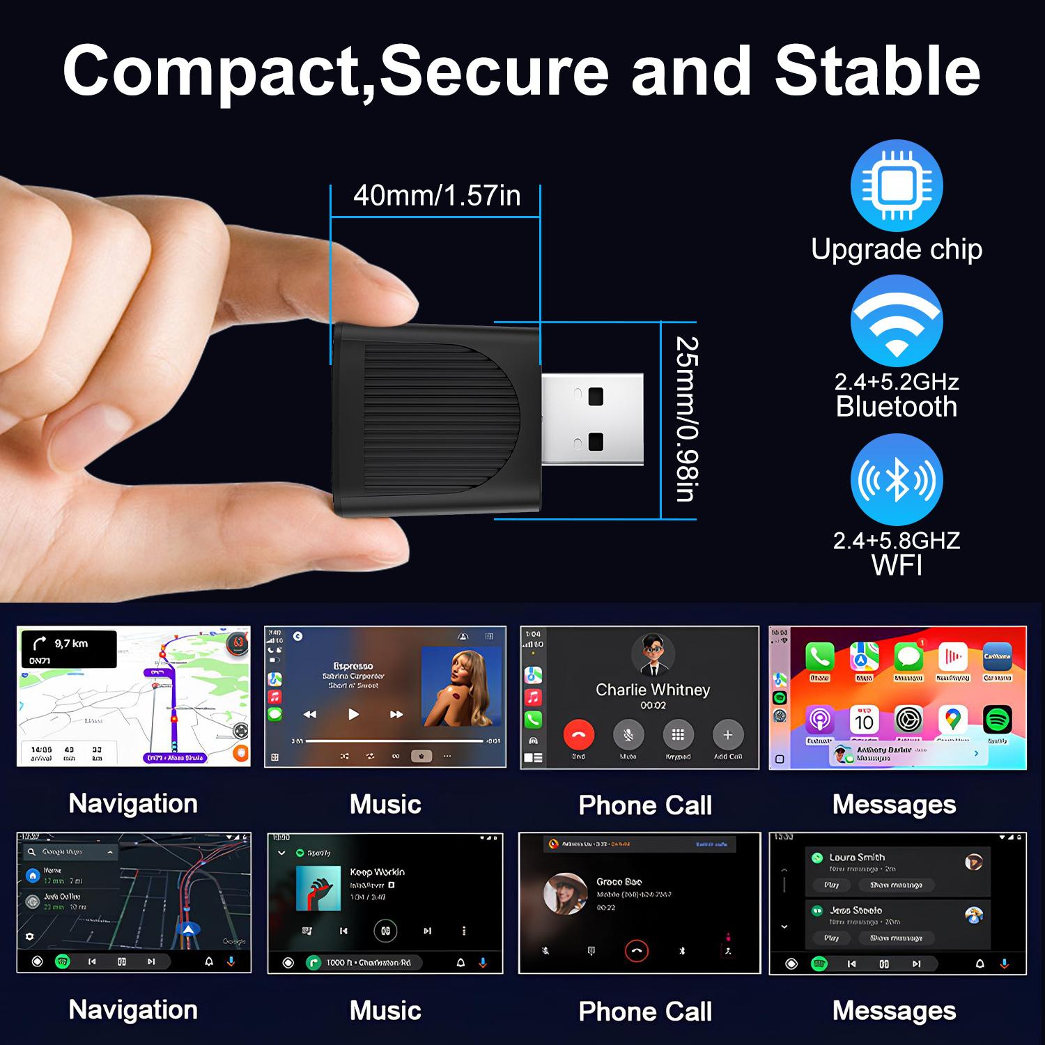 2026 Wireless Carplay Adapter for iPhone/Android - Fast Connection,No Latency,Hands-Free Call wireless adapter Electronic Charger CarPlay Adapter