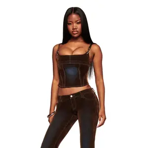 VIVAINE DENIM CORSET TOP - NEUTRAL