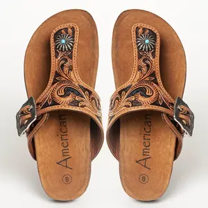 American Darling Hand Tooled, Carved Genuine Leather Sandal Footwear Flip Flop | Tooled