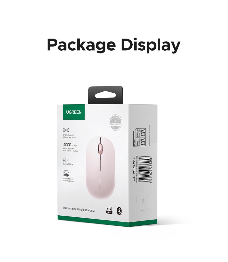 UGREEN  Wireless Bluetooth Mouse Laptop Mice Portable(BT5.0 and USB 2.4G) Dual Mode Connection Silent Slim Computer Mouse for Laptop/iPad Tablet/Apple MacBook/PC