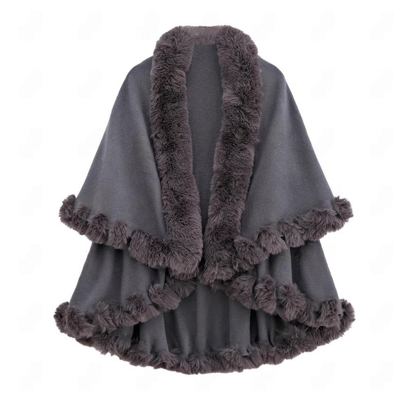 Wool Collar Double-Layer Imitation Cashmere Cape Shawl Knitted Cardigan Jacket for Women Autumn Winter Warmth & Style