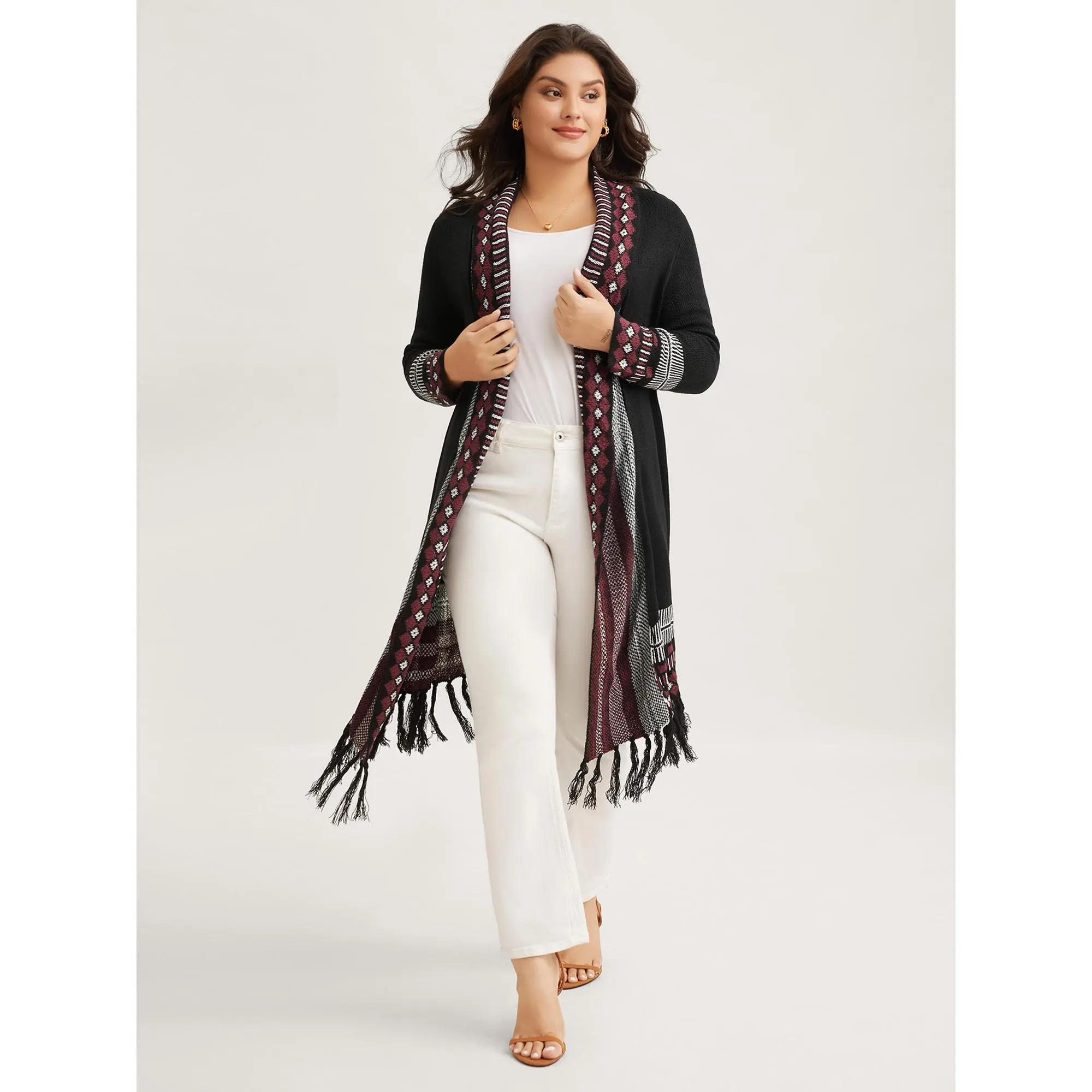 BLOOMCHIC Women's Plus Size Acrylic Knit Bandana Print Fringe Trim Long Sleeve Maxi Length Cardigan Garment - Low Iron, Do Not Dry Clean, Fit M-6X, Soft Fabric, 2026 Summerfinds Women's Tops Deals, Clothes, Women's Clothes