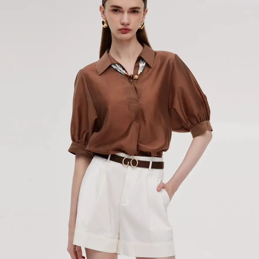 Lyocell Blend Loose Fit Women Shirt With Silk Scarf