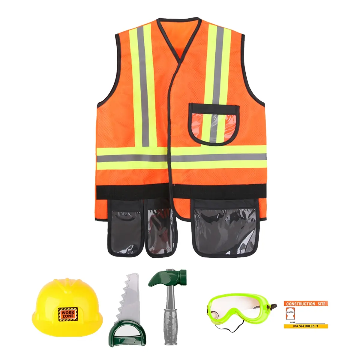 Engineer Costume Outfit Set, Kids Construction Worker Role Play with Tools Safety Helmet, Creative Gift for Boys Girls Aged 3+ Playset, Pretend Play Costume, Costume Props, Costume for Parties