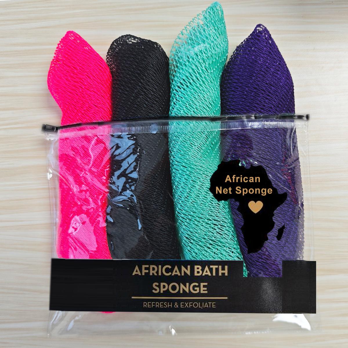 4 Piece African Exfoliating Net Sponge Bundle, Ethically Sourced from Nigeria Bath Sponge Bath Sponge Shower