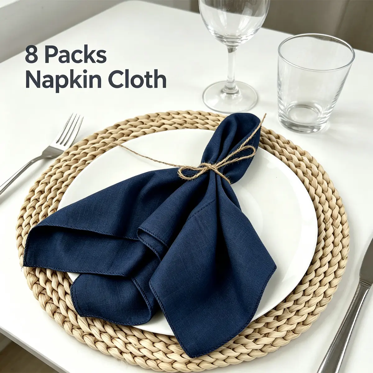 8 pieces of lock-edge fabric napkins, 16.5 x 16.5 inches, refined country-style fabric napkins in a bulk pack, natural and soft, suitable for wedding/dinner/party table decor