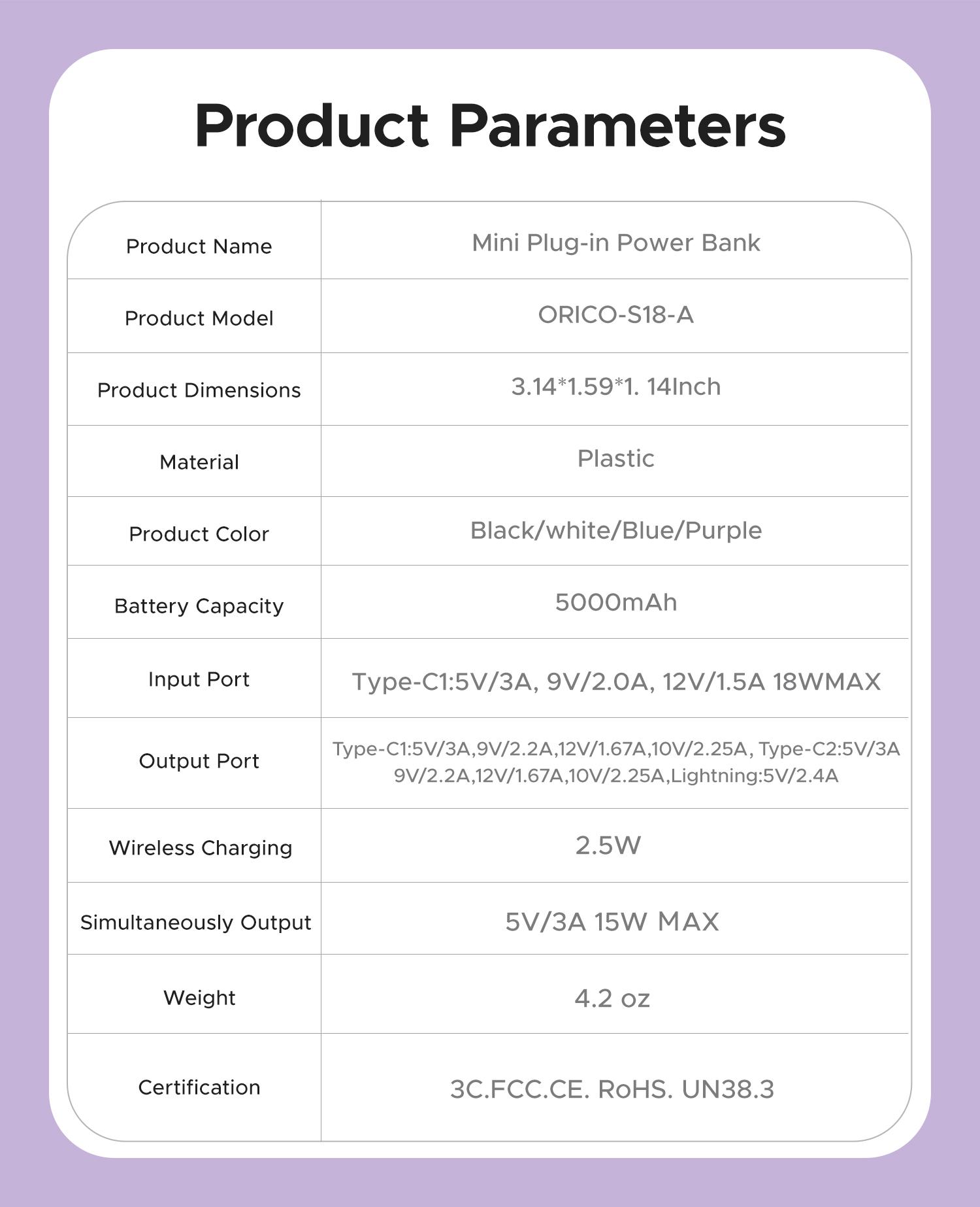 Orico 3-in-1 Portable Power Bank with Integrated Cable, Watch Wireless Charging, and Foldable Wall Plug – Compact Fast-Charge Battery for iPhone & Android - S18