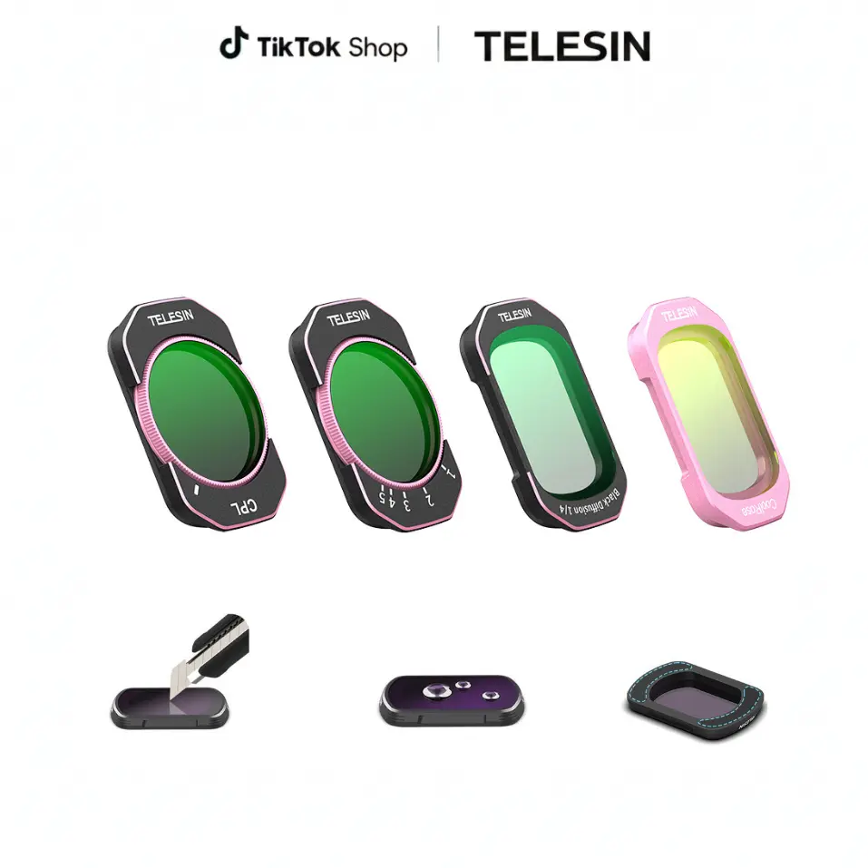 TELESIN Magnetic Camera Filter Kit for DJI Pocket 3/4, Xtra Muse, ND16/64/256, CPL, Black Diffusion 1/4, VND, Cool Tone Soft Portrait Filter - Perfect Fit for Creators, Vloggers & Action Shooters | Digital Camera Accessories