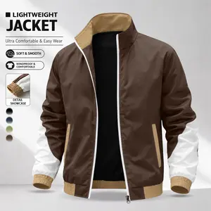 Men’s multicolor contrast color stand-collar jacket — vintage collegiate windbreaker with windproof, abrasion-resistant fabric, suitable for everyday commuting and outdoor activities; Y2K street-style windbreaker