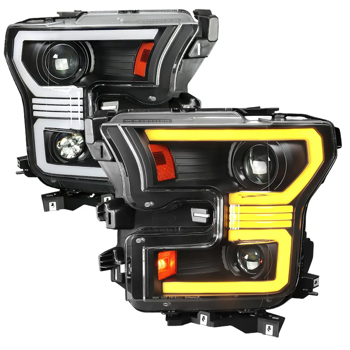 2015–2017 Ford F-150 LED Bar Projector Headlights w/ Amber LED Sequential Turn Signals & Starup Animition (Black Housing / Clear Lens)