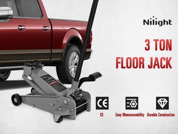 Nilight 3 Ton Floor Jack, Heavy-Duty Steel Car Service Jack with Quick Lift Pump, 5.31"-19.69" Lifting Range